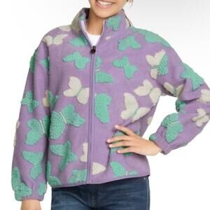 Lucky Brand Girls Sz M (10/12) Pastel Lilac Shearling Full Zip Jacket Butterfly